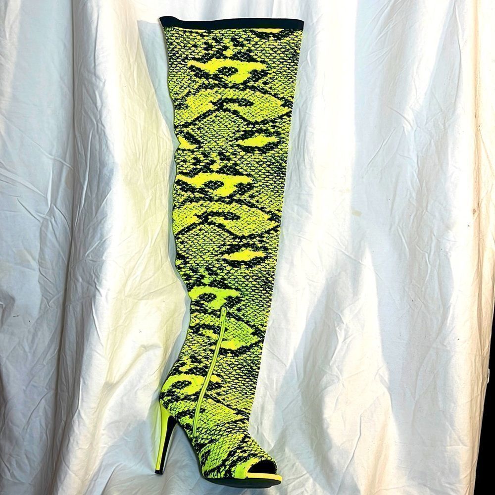 Neon Thigh high peep toe boots